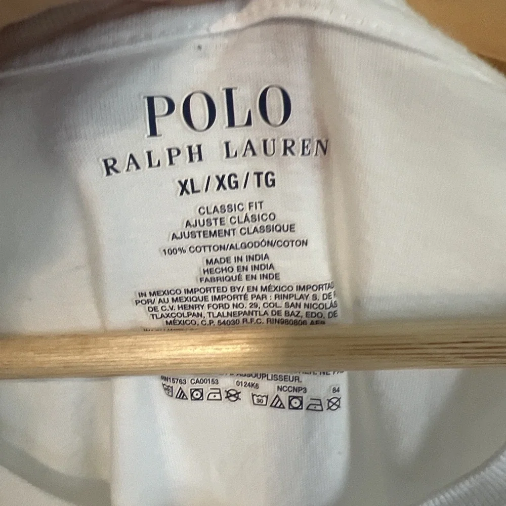 Polo Ralph Lauren Shirt Mens XL White Crew Neck Short Sleeve Blue Logo Tee Top